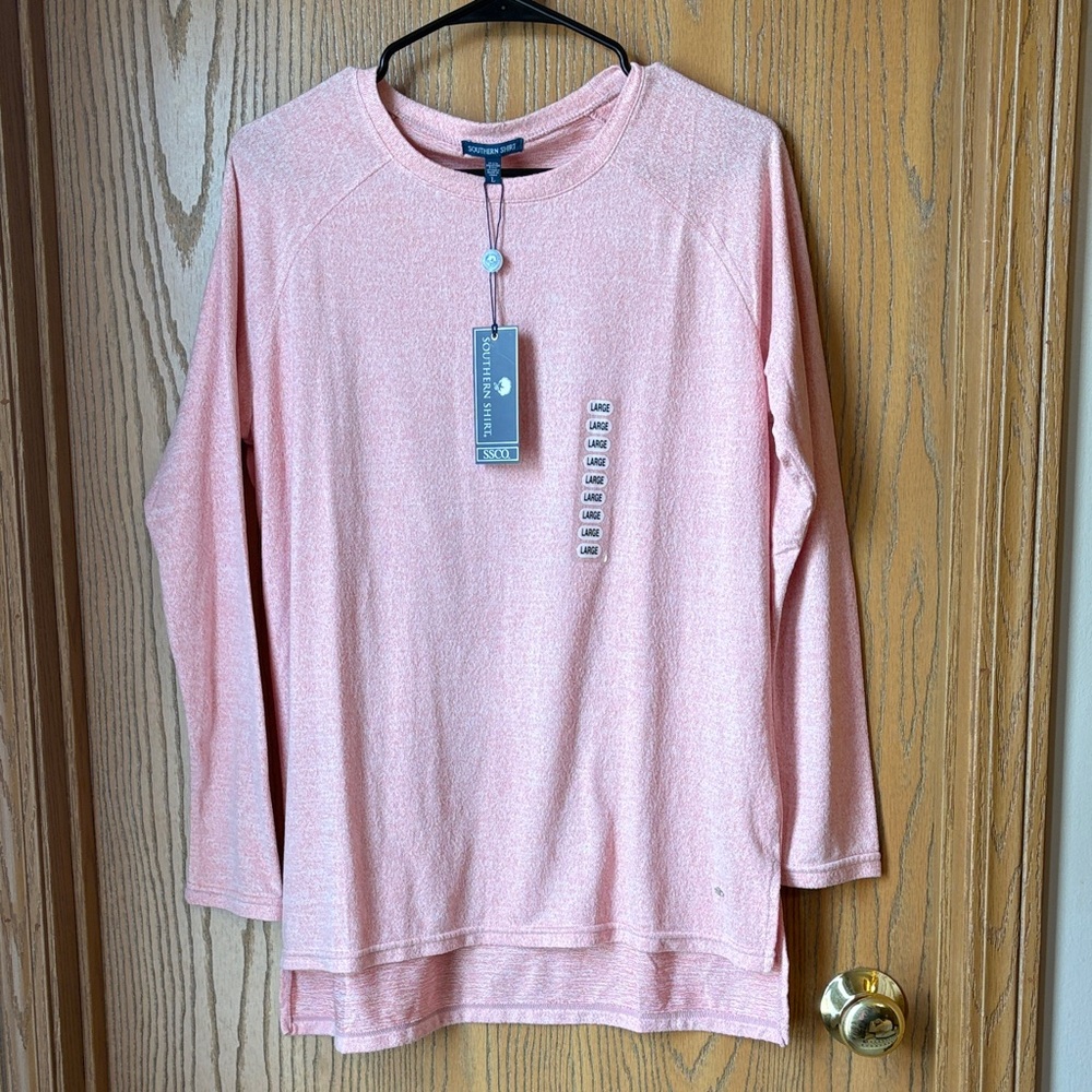 The Southern Shirt Company Heathered Light Pink Long Sleeve Crewneck